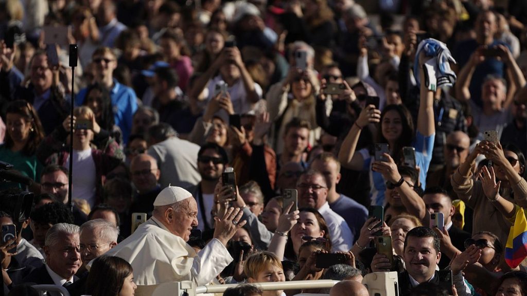 Pope Francis arrives for his weekly general audience in St. Peter