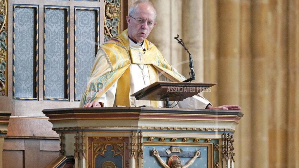 The Archbishop of Canterbury Justin Welby leads the Easter Sung Eucharist at Canterbury Cathedral in Kent, England, Sunday April 17, 2022