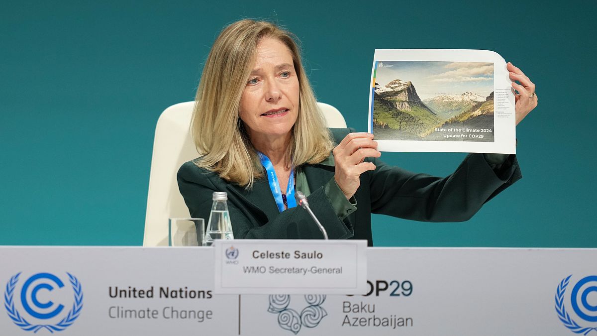 Celeste Saulo, World Meteorological Organization secretary-general, speaks during a session at the COP29 U.N. Climate Summit, Monday, Nov. 11, 2024, in Baku, Azerbaijan.