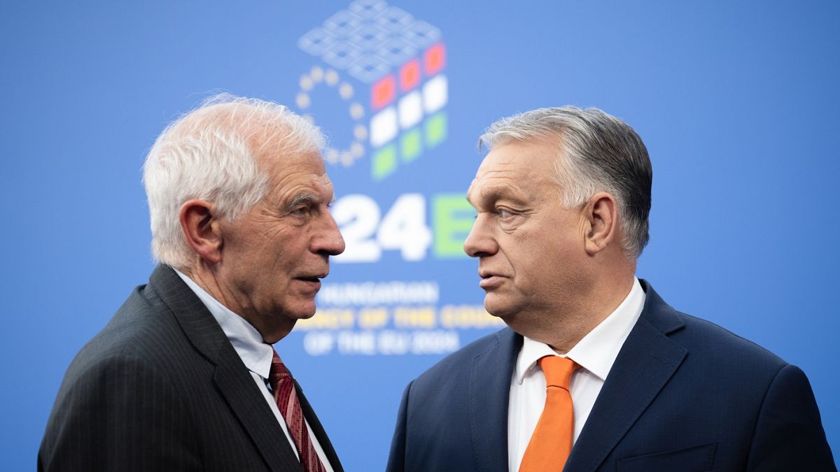 EU High Representative for Foreign Affairs and Security Policy Josep Borrell (L) with Hungarian Prime MInister Viktor Orban in Budapest, 8 November 2024.