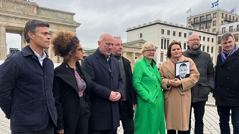 La chef de l'opposition biélorusse Sviatlana Tsikhanouskaya se rend à Berlin à l'occasion du 35e anniversaire de la chute du mur de Berlin, 08.11.24, Berlin.