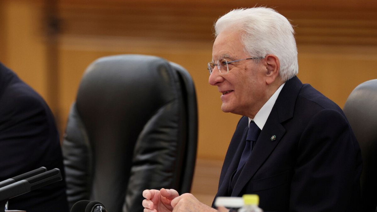 Italian President Sergio Mattarella attends a meeting with Chinese President Xi Jinping at the Great Hall of the People in Beijing, Friday, Nov. 8, 2024.