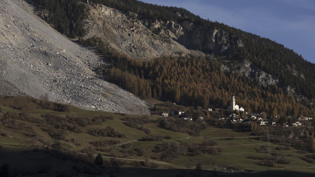 Rock debris near the village of Brienz, Switzerland on Sunday, Nov. 17, 2024, after a landslide in June 2023.