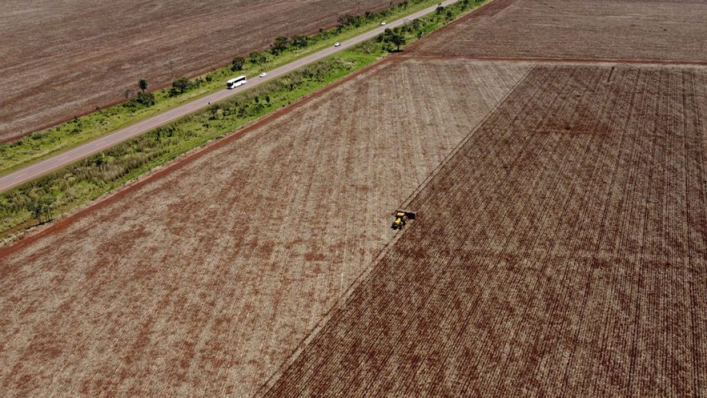 A machine plants soybeans on a farm in a rural area of Sidrolandia, Mato Grosso do Sul state, Brazil, Oct. 22, 2022.