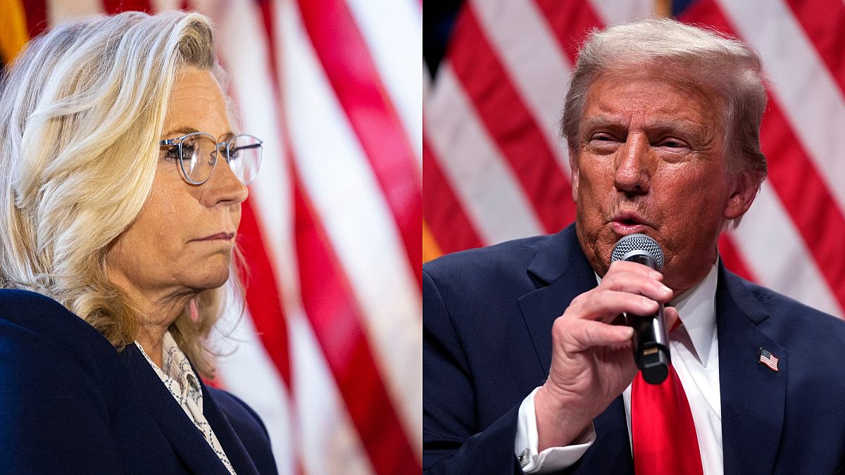 Former Rep. Liz Cheney (left) Republican presidential nominee former President Donald Trump (right)