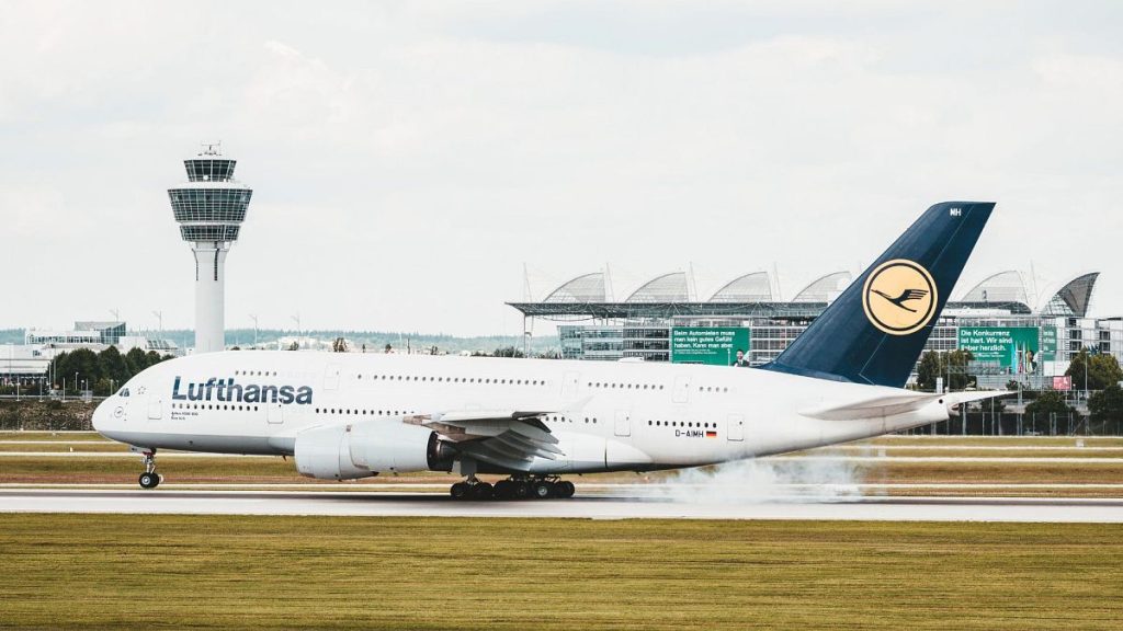 A Lufthansa plane on a runway