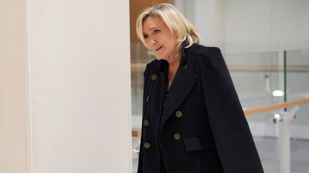 French far-right leader Marine Le Pen arrives at the courtroom for the trial over the suspected embezzlement of European Parliament funds, Wednesday, 6 Nov 2024 in Paris.