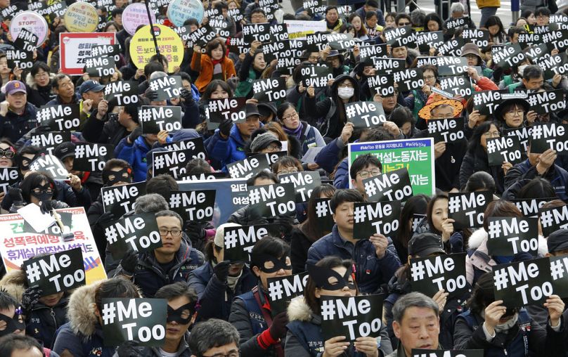 Photo d'archives : Des manifestants soutenant le mouvement #MeToo organisent un rassemblement pour marquer la Journée internationale de la femme à Séoul, en Corée du Sud, le 8 mars 2018.