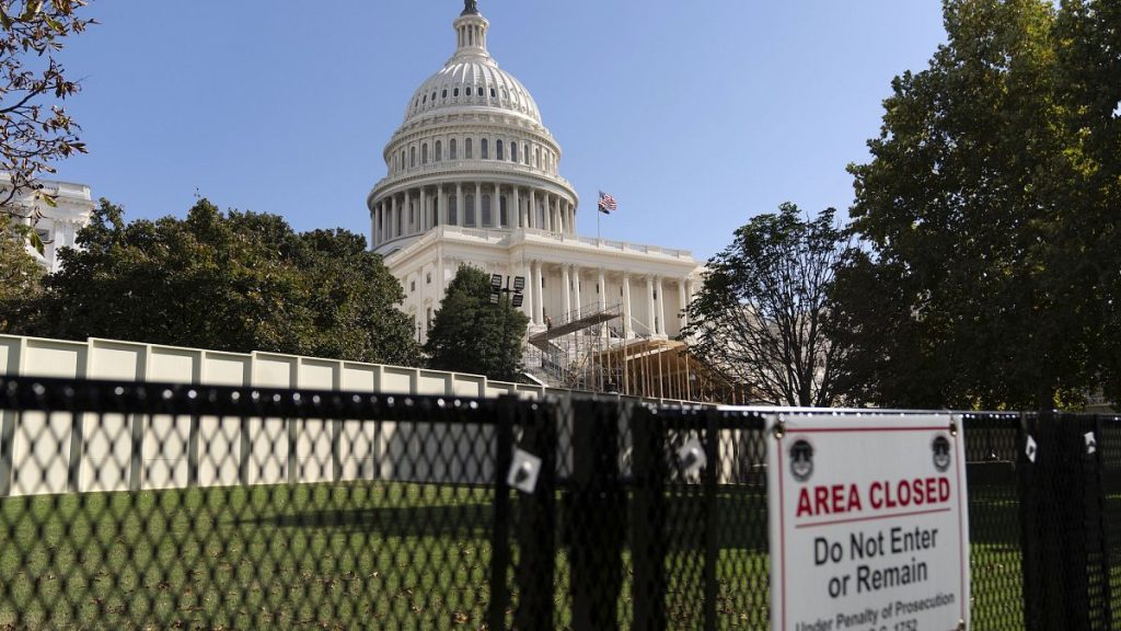 The West side of the Capitol is pictured closed as workers continue construction of stands for the presidential inauguration that will be held on January 20, 2025