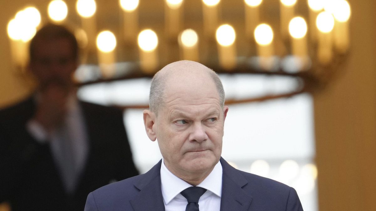 German Chancellor Olaf Scholz leaves Bellevue Palace in Berlin Thursday, Nov. 7, 2024.