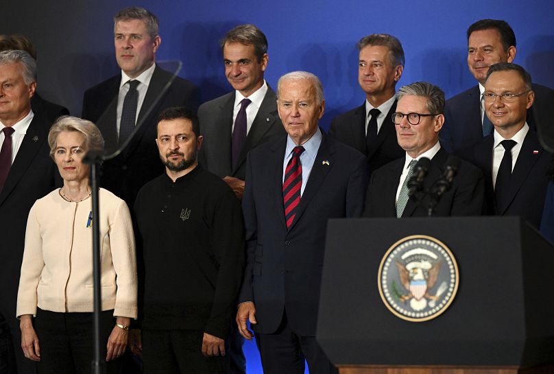 World leaders pose for a family picture of the launching of a Joint Declaration of Support for Ukrainian Recovery - Sept 2024