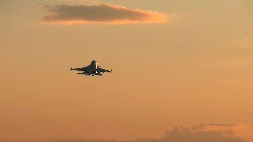 a Su-34 bomber of the Russian air force operates at the border area of Kursk region, Russia.