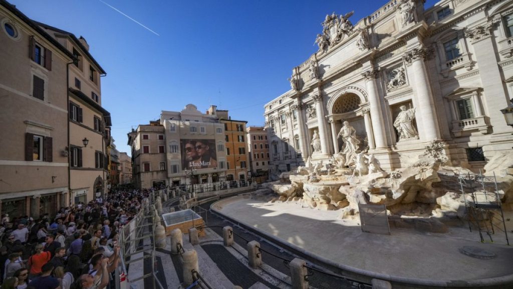 A small pool is seen in front of the Trevi Fountain to allow tourists to throw their coins in it, November 1st 2024