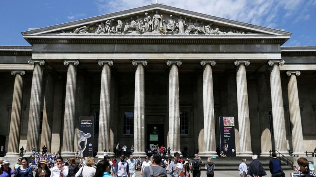 Visitors walk outside the British Museum in Bloomsbury, London, Friday, June 26, 2015.