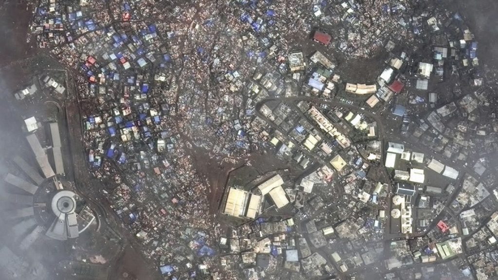 This satellite image released by Maxar Technologies shows damage of Collège de Kwalé on the French Territory of Mayotte in the Indian Ocean after Cyclone Chido, Dec. 16, 2024