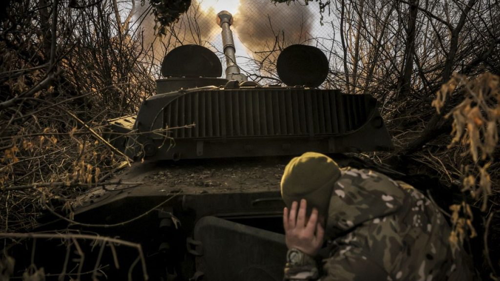 Servicemen of the 24th Mechanised Brigade fire a 2s1 self-propelled 122mm howitzer towards Russian positions near Chasiv Yar town, in Donetsk region, Ukraine, 13/11/24.