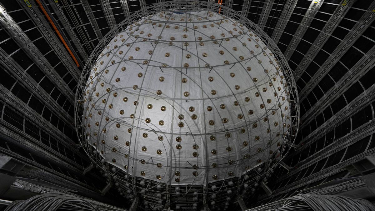 The €285 million detector is seen at the Jiangmen Underground Neutrino Observatory located 700 m underground in Kaiping in southern China