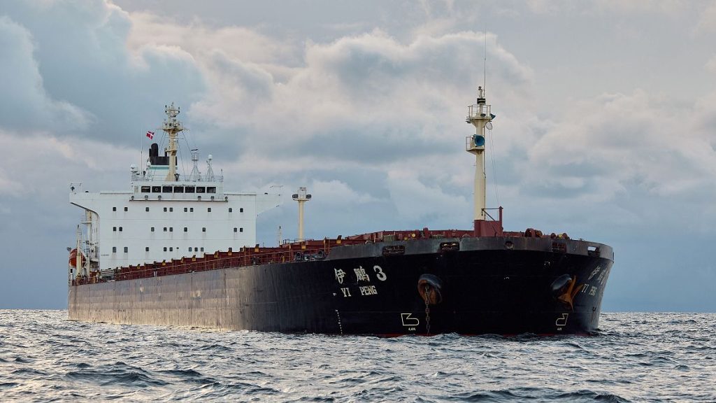 The Chinese ship Yi Peng 3 is anchored in the sea of Kattegat near the city of Grenaa in Denmark, 20 November, 2024