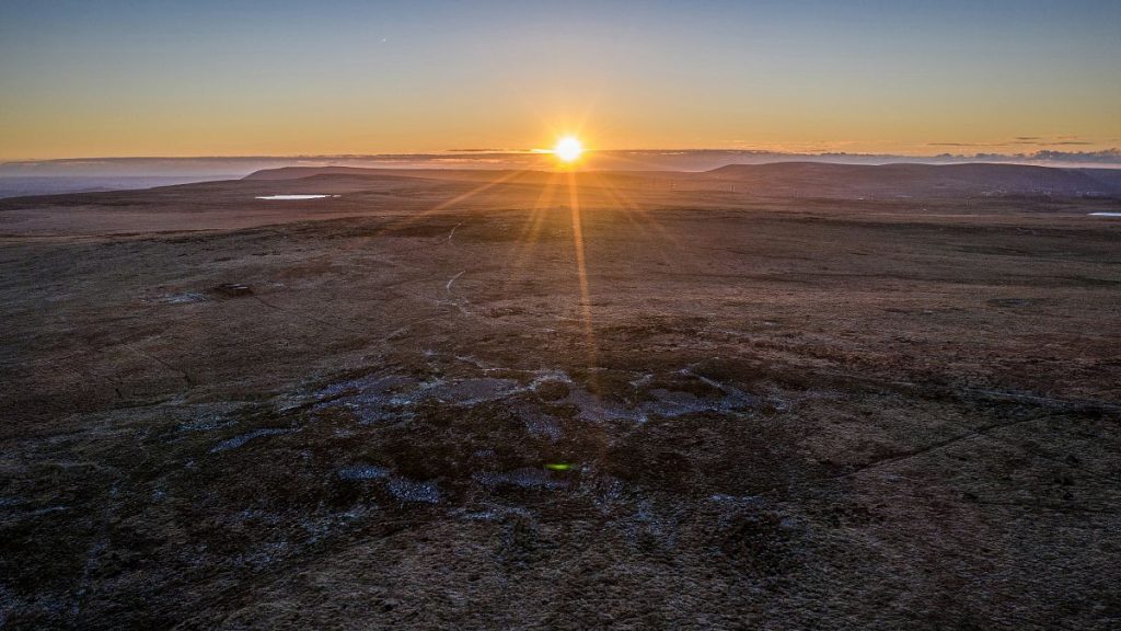 Sunrise over Llangynidir Moor in Powys, South Wales