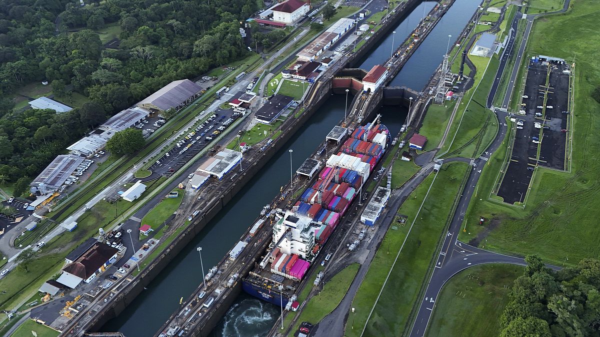 A cargo ship traverses the Agua Clara Locks of the Panama Canal, 2 September, 2024