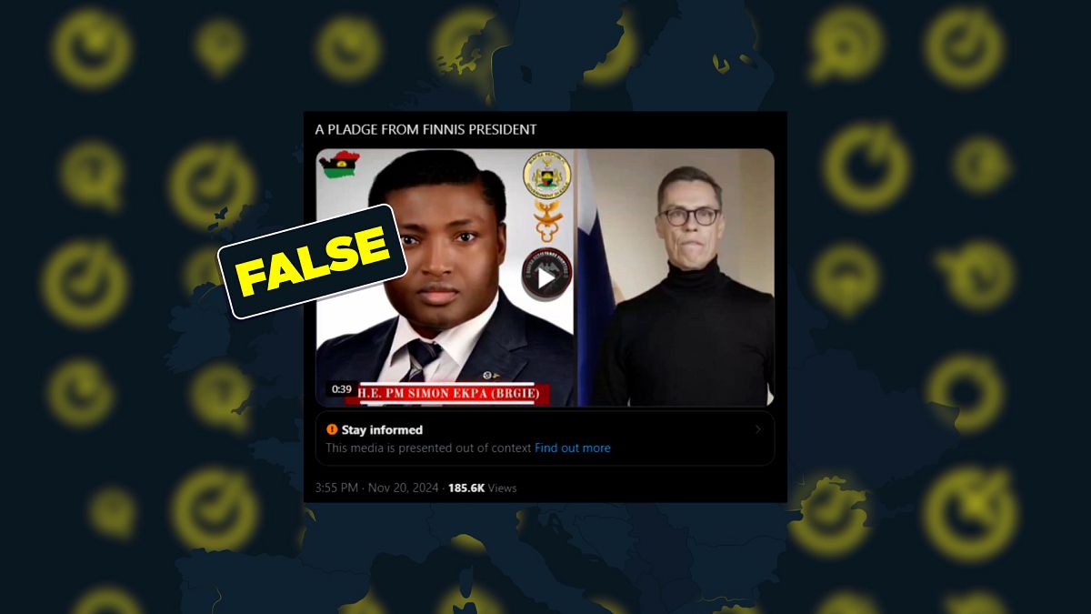 The video has been altered to appear alongside a Biafran figure