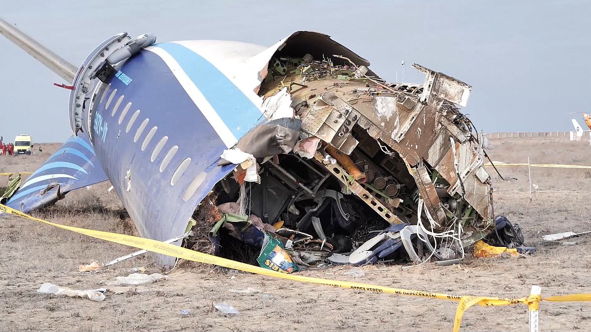 The wreckage of Azerbaijan Airlines Embraer 190 lies on the ground near the airport of Aktau in Kazakhstan, 25 December, 2024