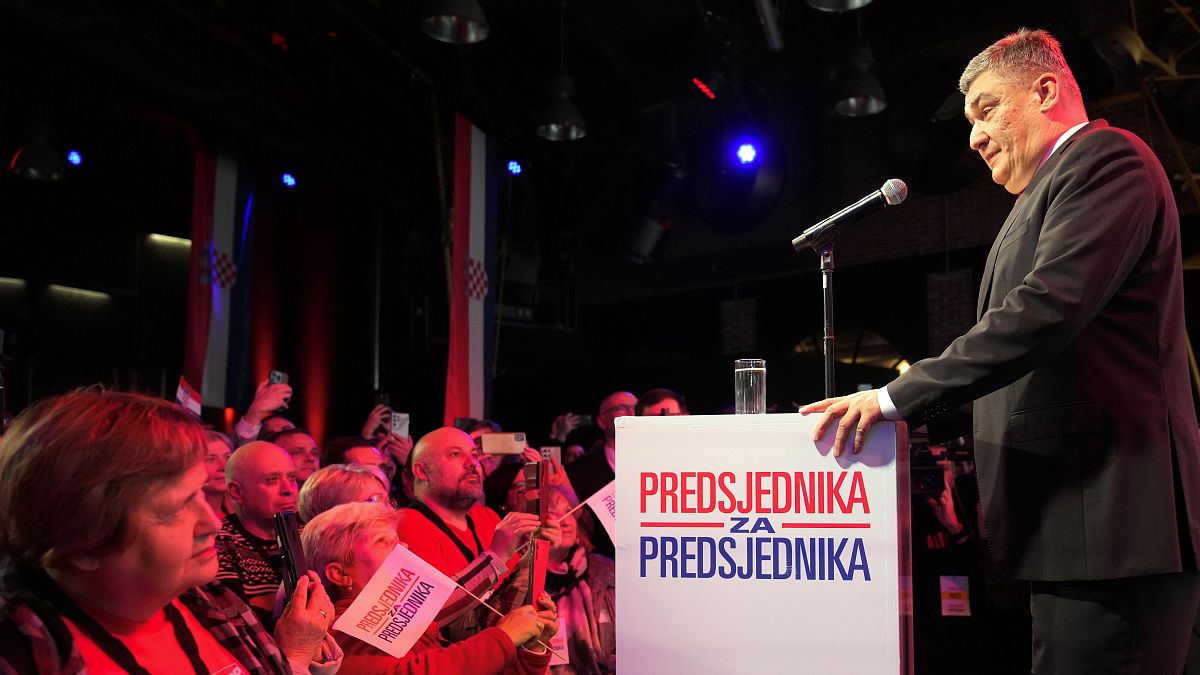 Incumbent president Zoran Milanović speaks after his headquarters claimed victory in elections in Zagreb, 29 December, 2024