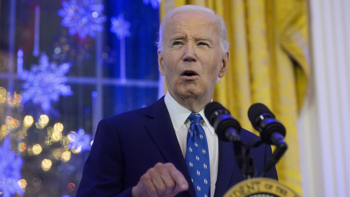 FILE PHOTO: President Joe Biden speaks during a Hanukkah reception in the East Room of the White House in Washington, Monday, Dec. 16, 2024.