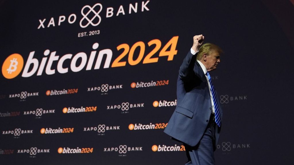 Donald Trump departs after speaking at the Bitcoin 2024 conference in Nashville, United States