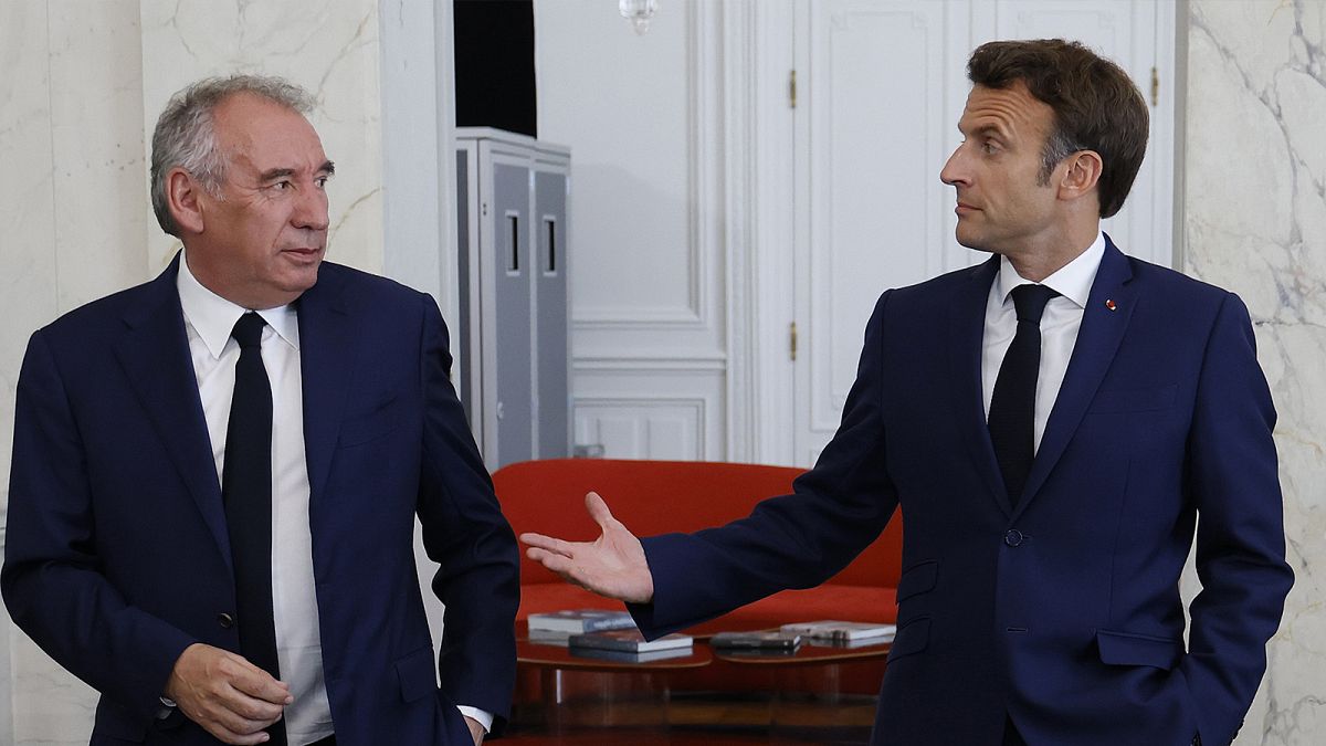 FILE: French President Emmanuel Macron meets French centrist party MoDem (Mouvement Democrate) leader Francois Bayrou at the Elysee Palace in Paris, 21 June 2022