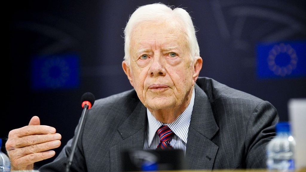 Jimmy Carter at the European Parliament in 2011 in a press conference on the declaration of principles for international election observation.