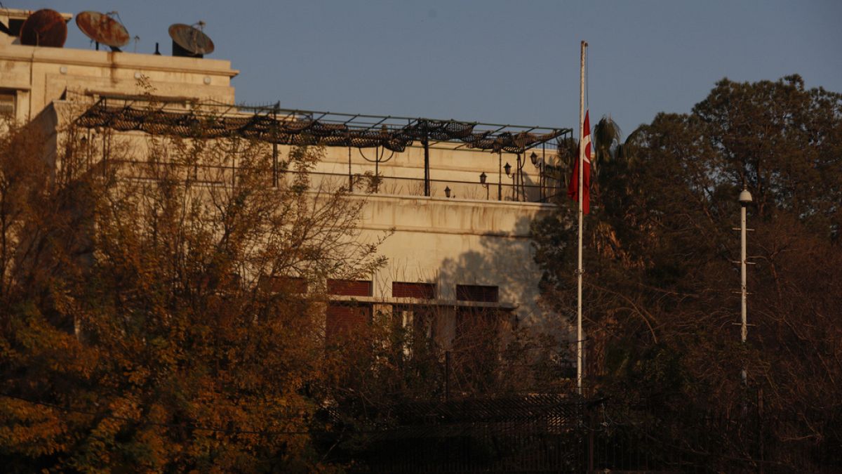 The Turkish embassy in Damascus, Syria, Saturday, Dec. 14, 2024.