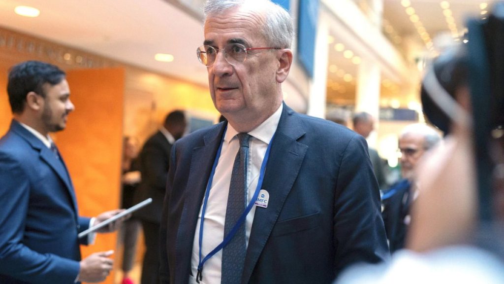 Governor of the Bank of France Francois Villeroy de Galhau arrives for the plenary of the IMFC meeting  in Washington, Friday, 25 October, 2024.