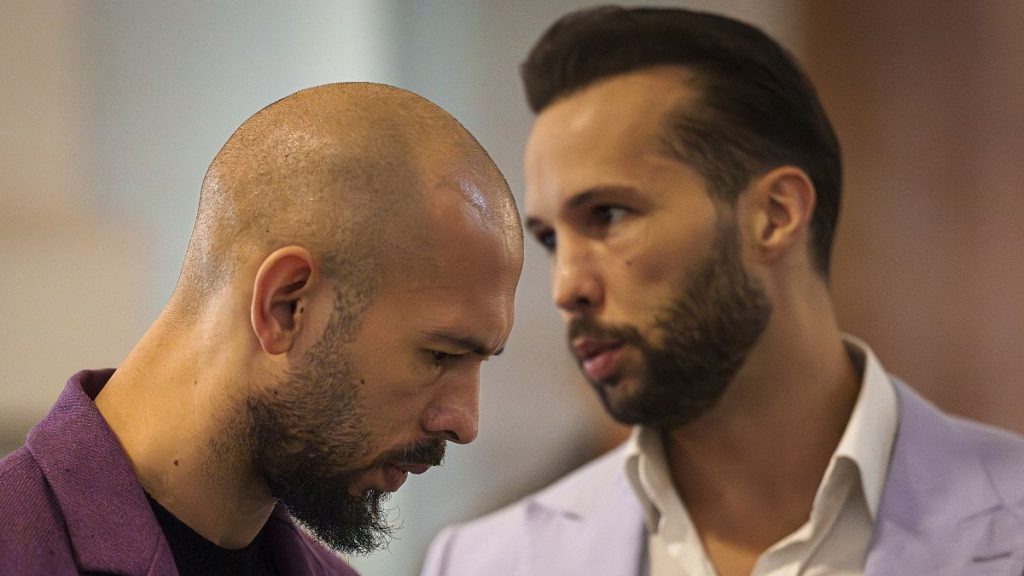 Andrew Tate (left) and his younger brother Tristan at the Court of Appeal in Bucharest, Romania, on 10 December, 2024.