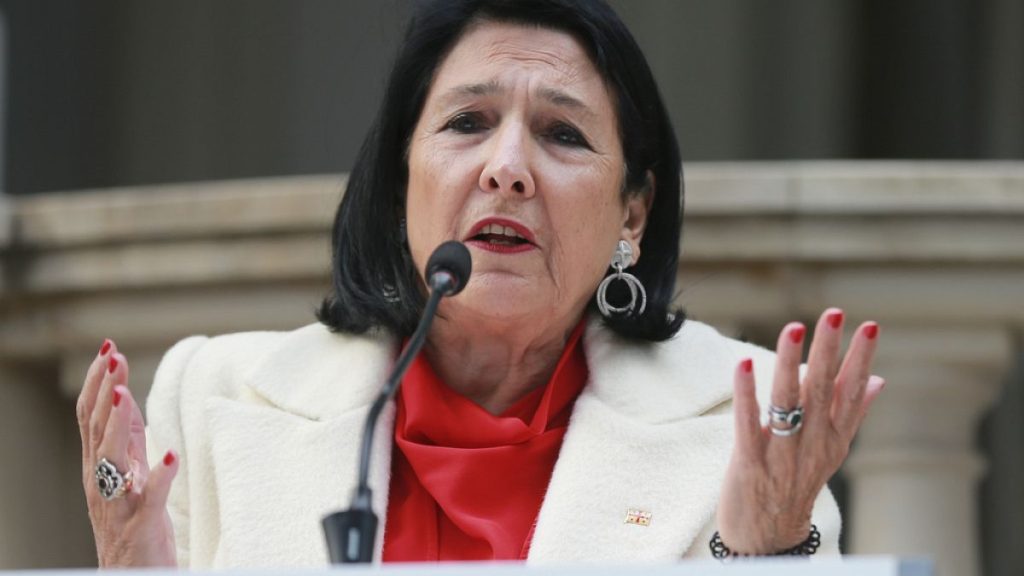 Outgoing Georgian President Salome Zourabichvili holds a press conference outside the Orbeliani Palace, the residence of the President, in Tbilisi, Georgia, Dec 29th 2024