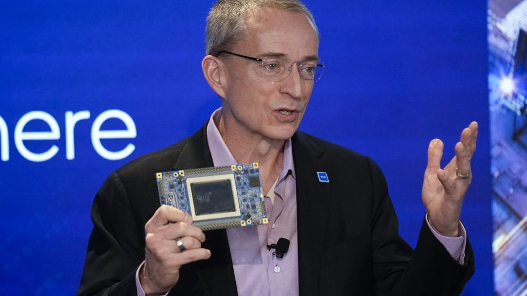 FILE - Intel CEO Pat Gelsinger speaks while holding a new chip, called Gaudi 3, during an event called AI Everywhere in New York, on Dec. 14, 2023.