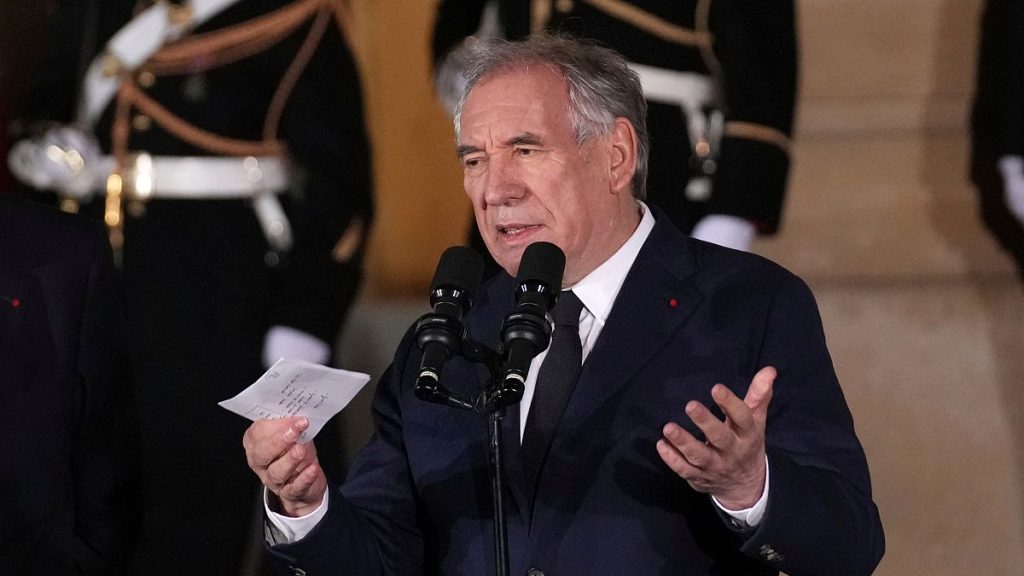 Newly named Prime Minister François Bayrou speaks after the handover at the Prime Minister residence, Friday, Dec. 13, 2024 in Paris.