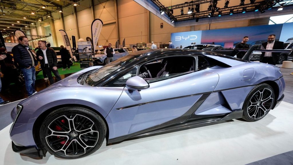 The electric super sports car U9 of BYD subsidiary Yangwang with 1300 horse power is displayed at the Essen Motor Show in Essen, Germany, Friday, Nov. 29, 2024.