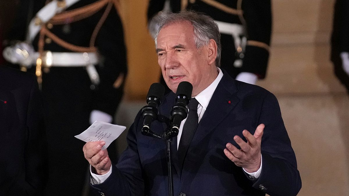 The new Prime Minister François Bayrou speaks after the handover of powers at the Prime Minister