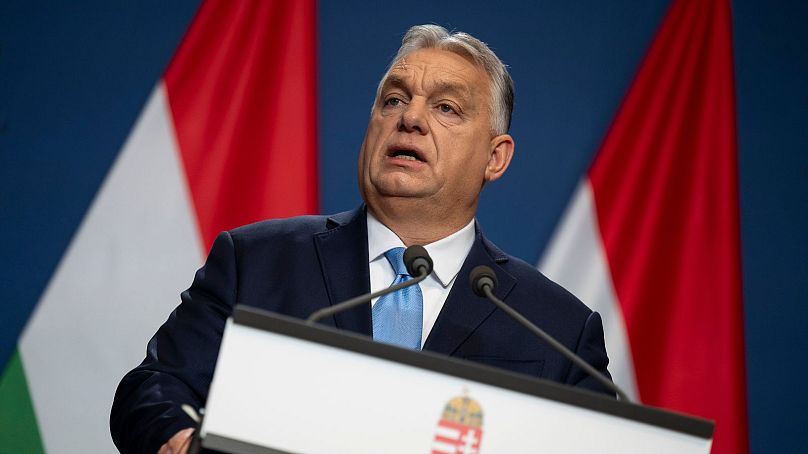 Le Premier ministre hongrois Viktor Orban s'exprime lors de sa conférence de presse internationale annuelle à Budapest, en Hongrie.