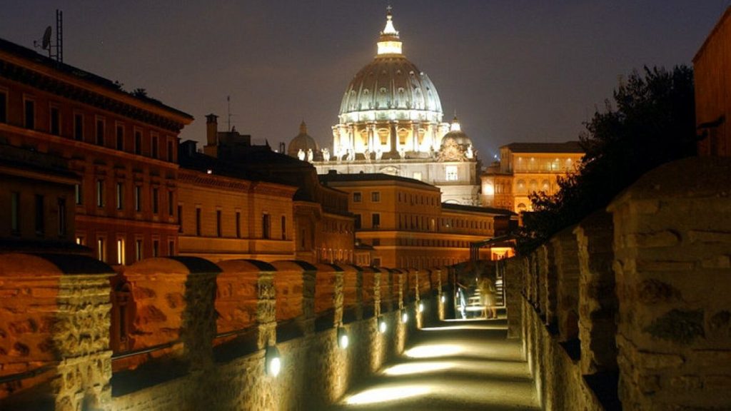 Visitors walk on the "passetto", a secret passage connecting the Vatican and Castel Sant