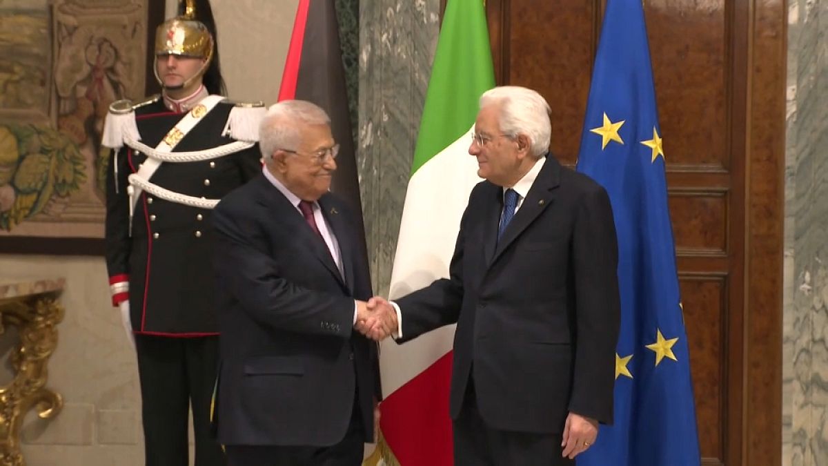 Palestinian leader Mahmoud Abbas, left, meets with Italian President Sergio Mattarella at the Quirinale Palace, Friday, Dec. 13, 2024.