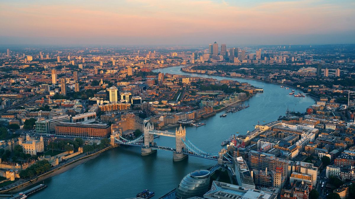 Aerial view of the river Thames in London, United Kingdom