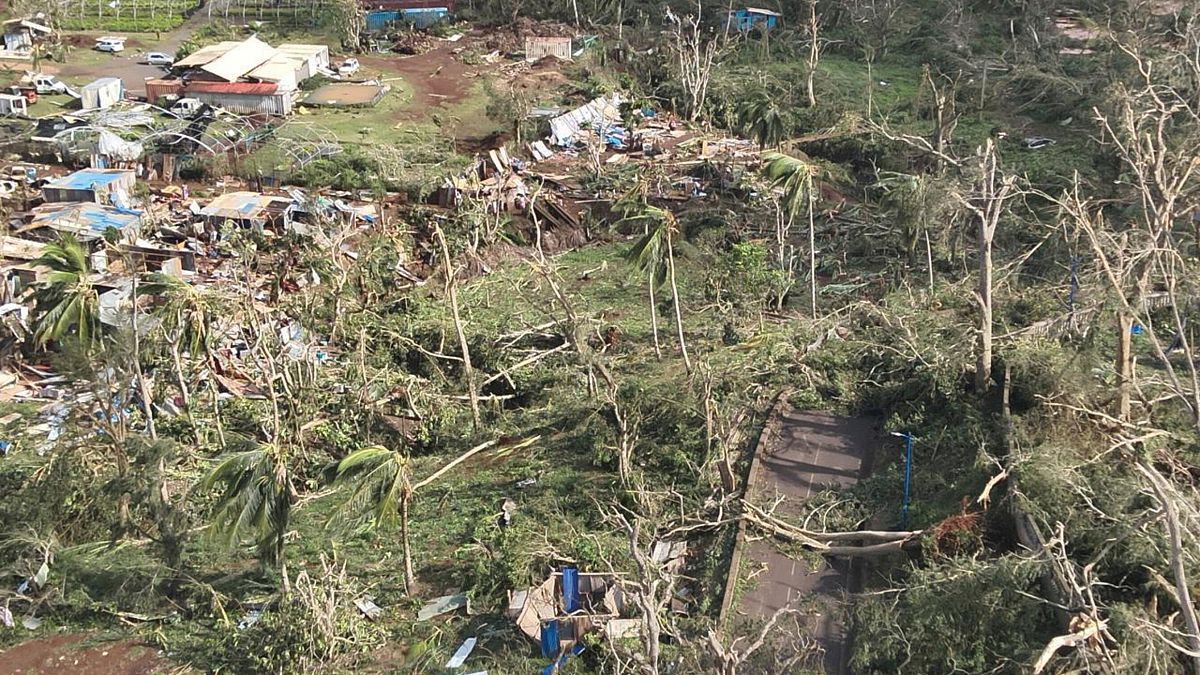 This undated photo provided on Tuesday Dec. 17, 2024 by the French Interior Ministry shows a devastated part of the French territory of Mayotte in the Indian Ocean.