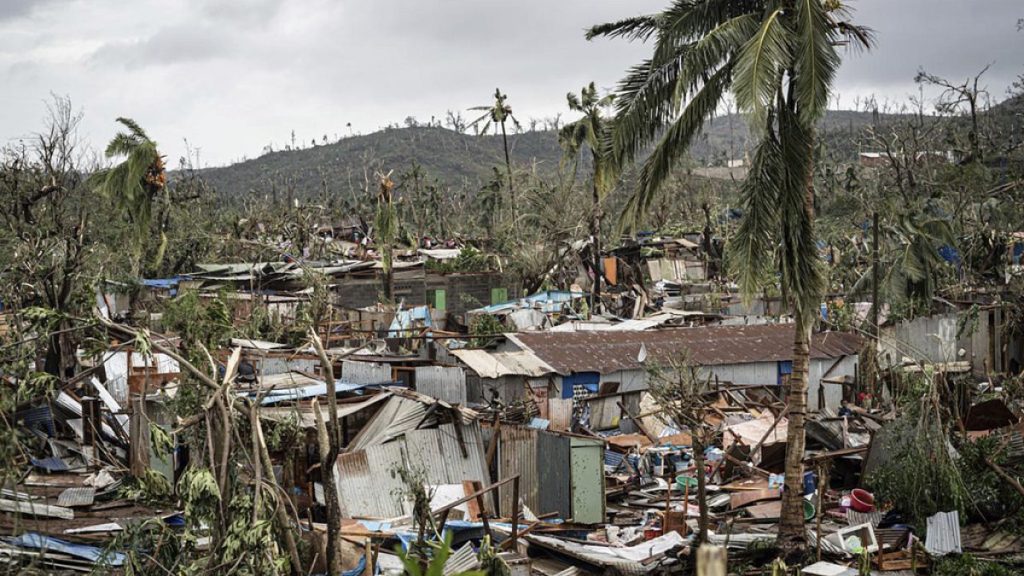 Part of the French territory of Mayotte in the Indian Ocean, after the island was battered by its worst cyclone in nearly a century