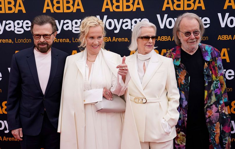 Bjorn Ulvaeus, Agnetha Faltskog, Anni-Frid Lyngstad et Benny Andersson arrivent pour le concert d'ABBA Voyage à l'ABBA Arena de Londres, le jeudi 26 mai 2022. 