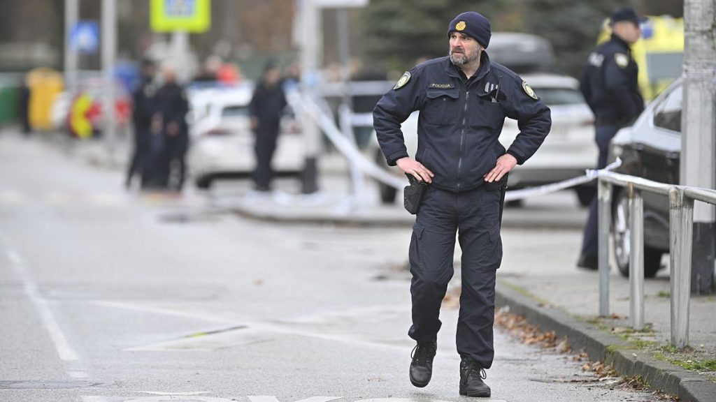 Police secure access to the elementary school where a 7-year-old girl died and a teacher and five other students were wounded in a knife attack in Zagreb, 20 December 2024