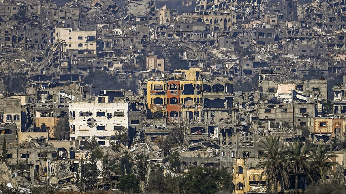 A destroyed part of Gaza City as seen from southern Israel, 2 January, 2025