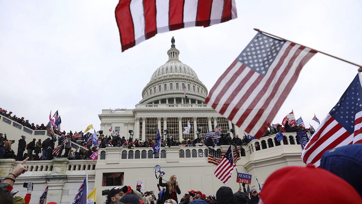 Supporters of President Donald Trump gather outside the US Capitol in Washington, 6 January, 2021