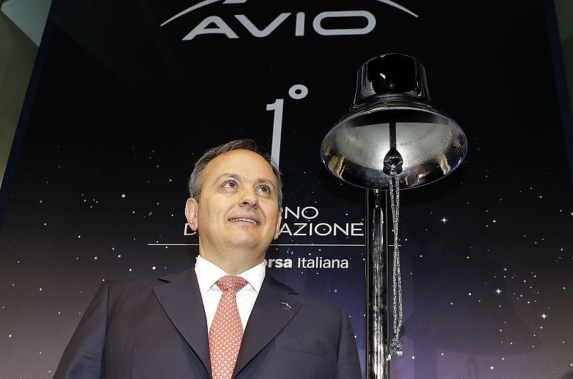 Le PDG Giulio Ranzo lors de la cérémonie officielle d'introduction d'Avio à la bourse de Milan. Le lanceur de satellites a été la première entreprise de sa catégorie à être introduite en bourse.